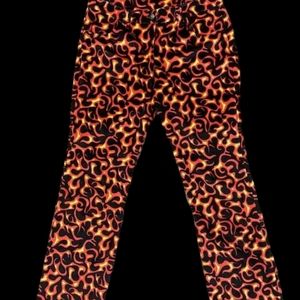 Serious Clothing Furry Orange Flame Raver Y2K 00s Bell Bottom PolyVelvet Pants